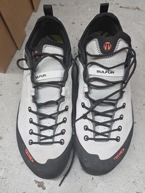 Tecnica Sulfur Men's Gray and Black Approach Shoes with Orange Accents